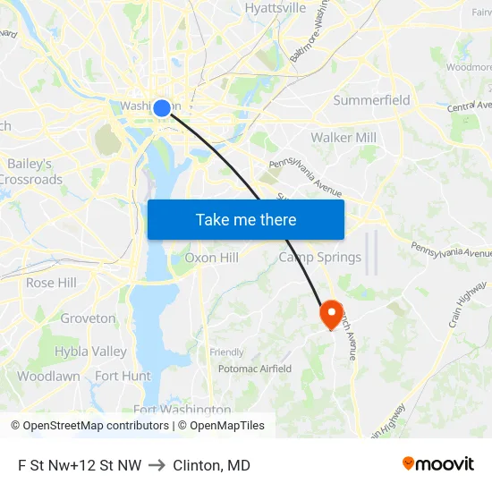 F St Nw+12 St NW to Clinton, MD map