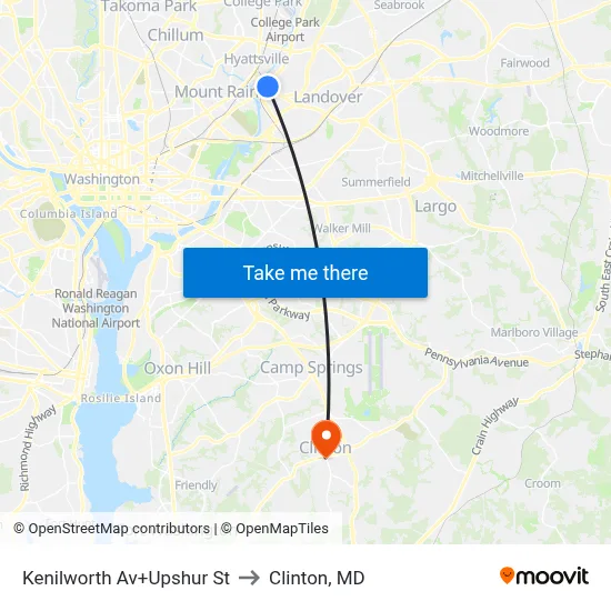 Kenilworth Av+Upshur St to Clinton, MD map
