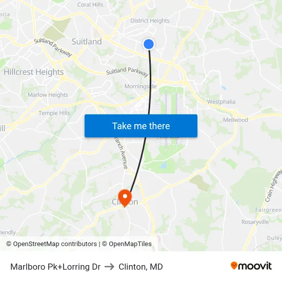 Marlboro Pk+Lorring Dr to Clinton, MD map