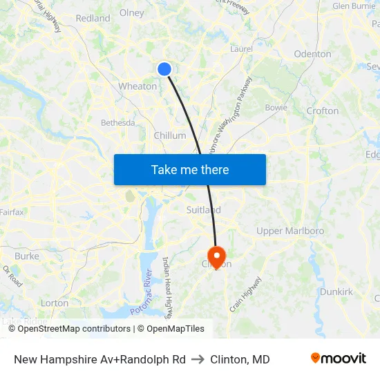 New Hampshire Av+Randolph Rd to Clinton, MD map
