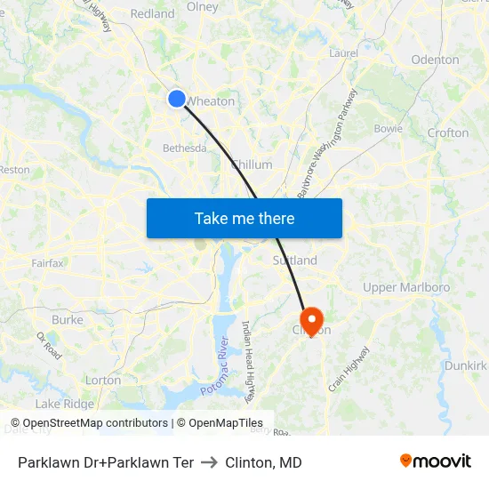 Parklawn Dr+Parklawn Ter to Clinton, MD map