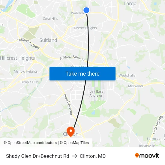 Shady Glen Dr+Beechnut Rd to Clinton, MD map