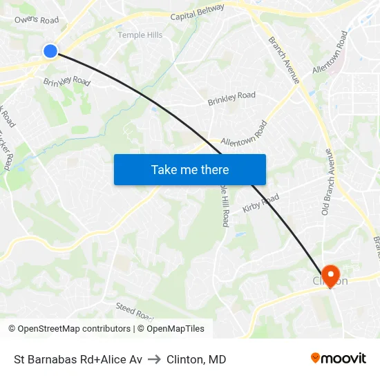 St Barnabas Rd+Alice Av to Clinton, MD map
