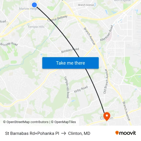 St Barnabas Rd+Pohanka Pl to Clinton, MD map