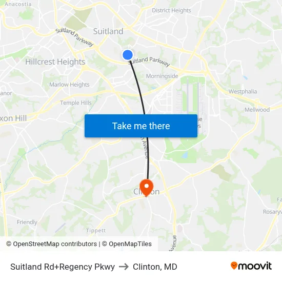 Suitland Rd+Regency Pkwy to Clinton, MD map
