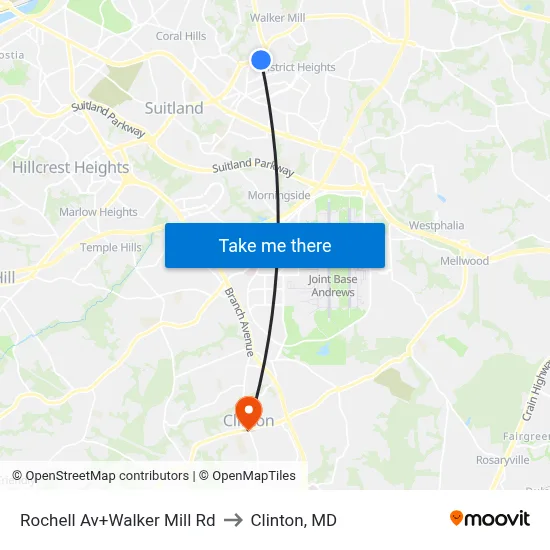 Rochell Av+Walker Mill Rd to Clinton, MD map