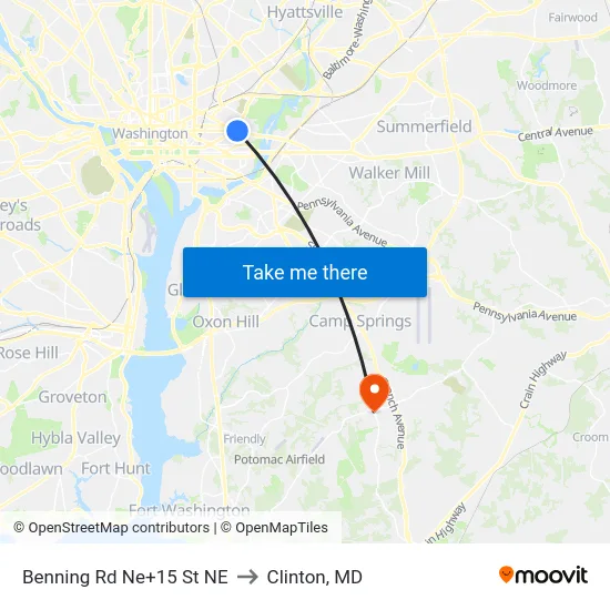Benning Rd Ne+15 St NE to Clinton, MD map