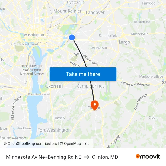 Minnesota Av Ne+Benning Rd NE to Clinton, MD map