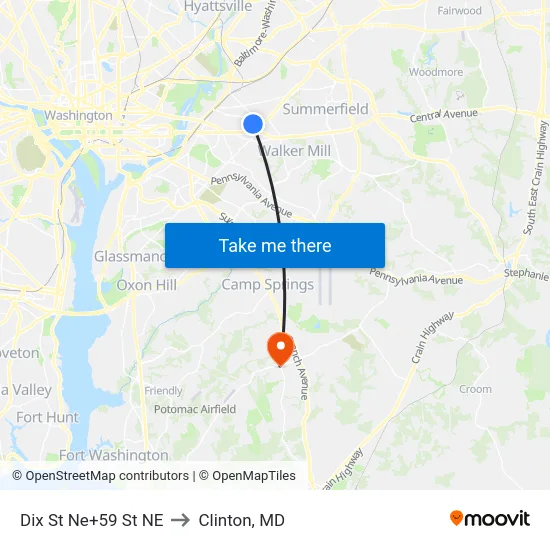 Dix St Ne+59 St NE to Clinton, MD map