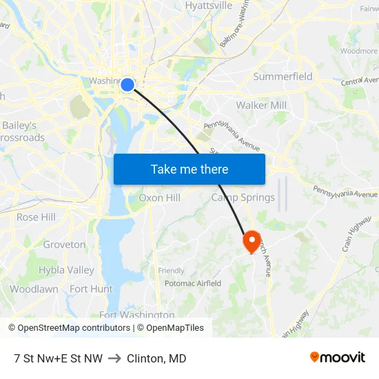 7 St Nw+E St NW to Clinton, MD map