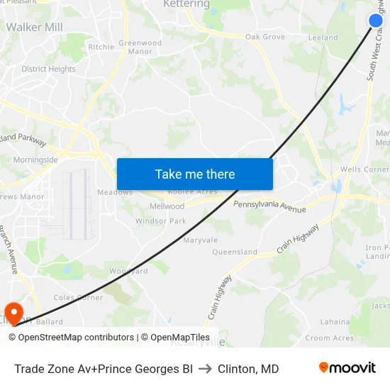 Trade Zone Av+Prince Georges Bl to Clinton, MD map