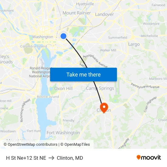 H St Ne+12 St NE to Clinton, MD map