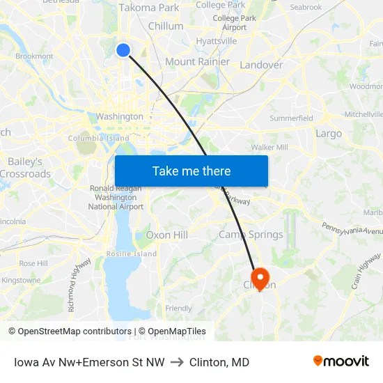 Iowa Av Nw+Emerson St NW to Clinton, MD map