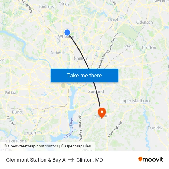 Glenmont Station & Bay A to Clinton, MD map