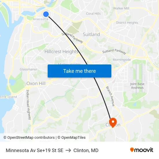 Minnesota Av Se+19 St SE to Clinton, MD map
