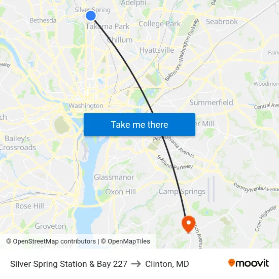 Silver Spring Station & Bay 227 to Clinton, MD map