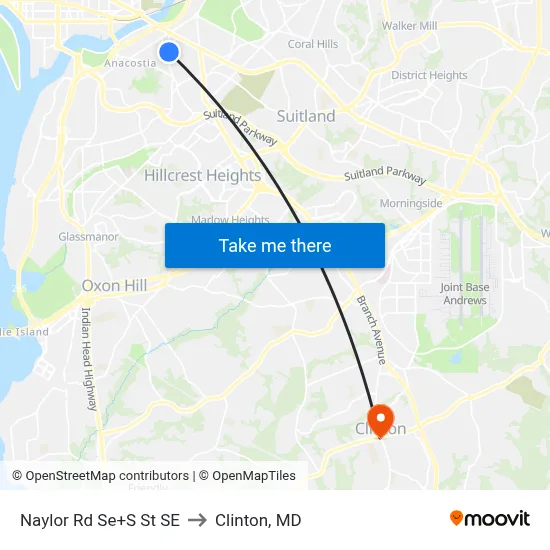 Naylor Rd Se+S St SE to Clinton, MD map