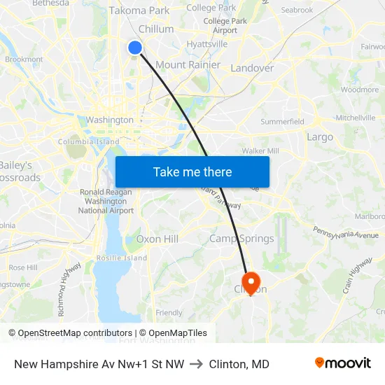 New Hampshire Av Nw+1 St NW to Clinton, MD map
