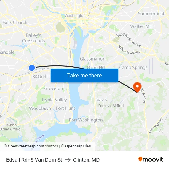 Edsall Rd+S Van Dorn St to Clinton, MD map