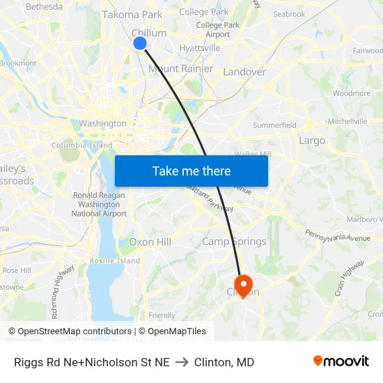 Riggs Rd Ne+Nicholson St NE to Clinton, MD map