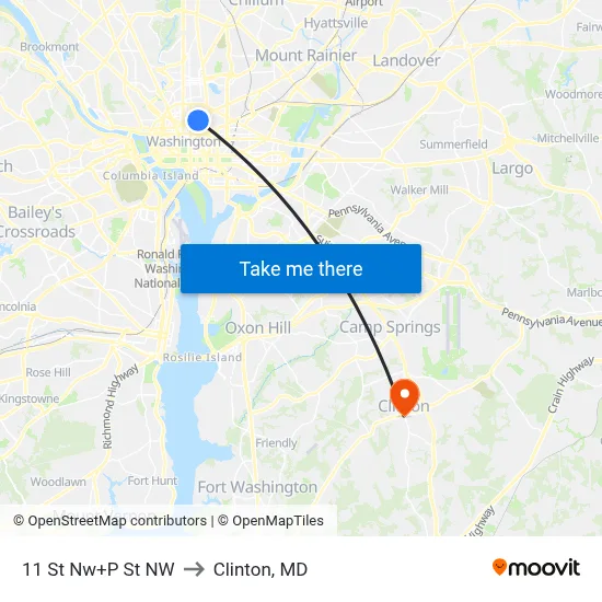 11 St Nw+P St NW to Clinton, MD map