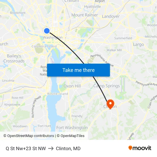 Q St Nw+23 St NW to Clinton, MD map