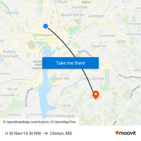 U St Nw+14 St NW to Clinton, MD map