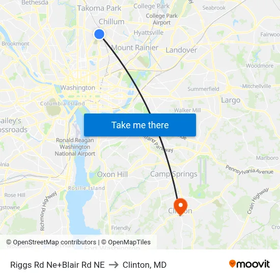 Riggs Rd Ne+Blair Rd NE to Clinton, MD map