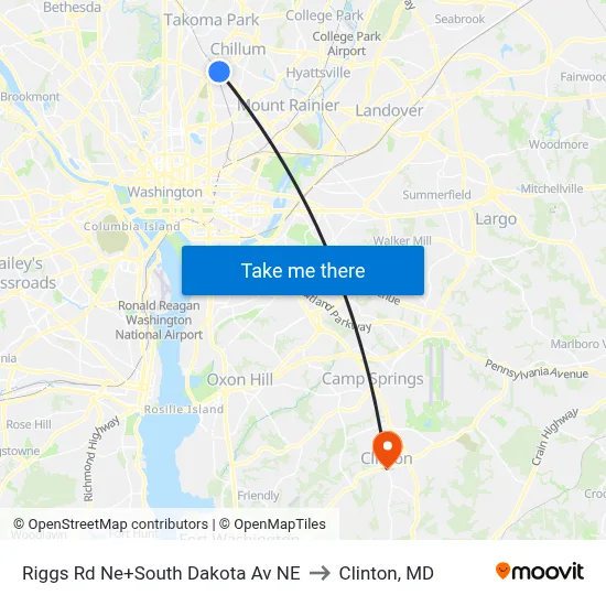 Riggs Rd Ne+South Dakota Av NE to Clinton, MD map