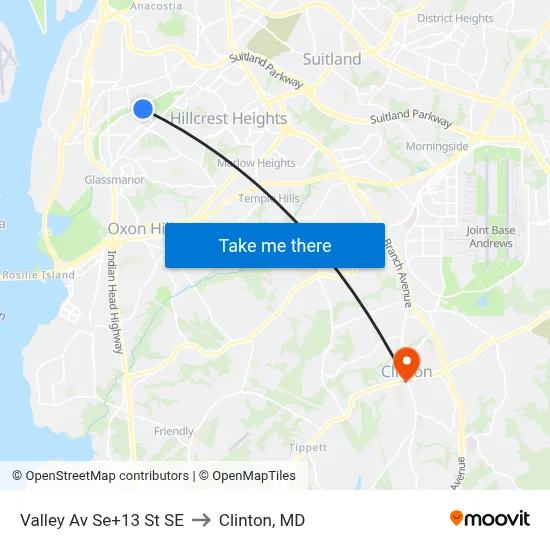 Valley Av Se+13 St SE to Clinton, MD map
