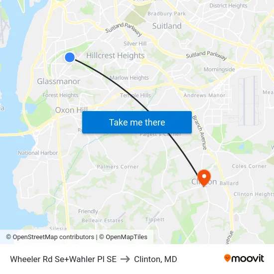 Wheeler Rd Se+Wahler Pl SE to Clinton, MD map