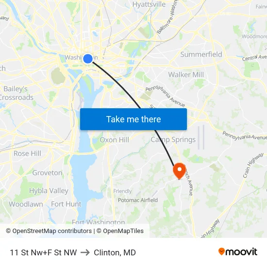 11 St Nw+F St NW to Clinton, MD map