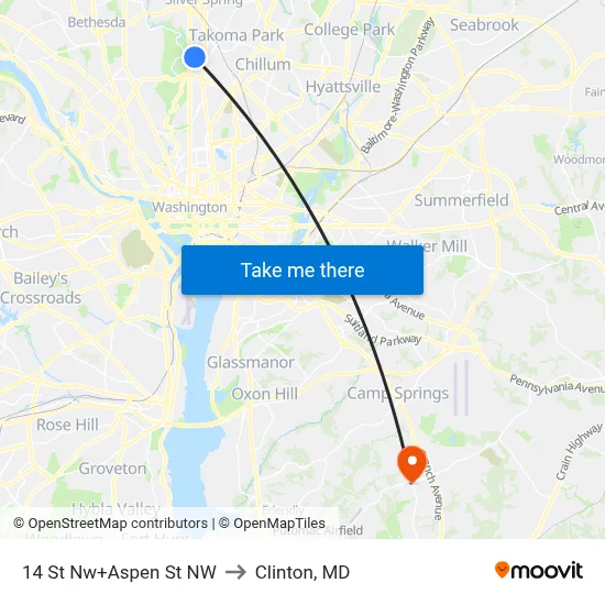 14 St Nw+Aspen St NW to Clinton, MD map