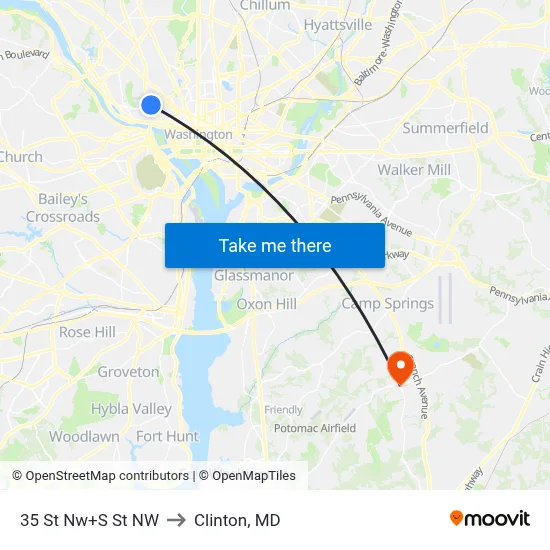 35 St Nw+S St NW to Clinton, MD map
