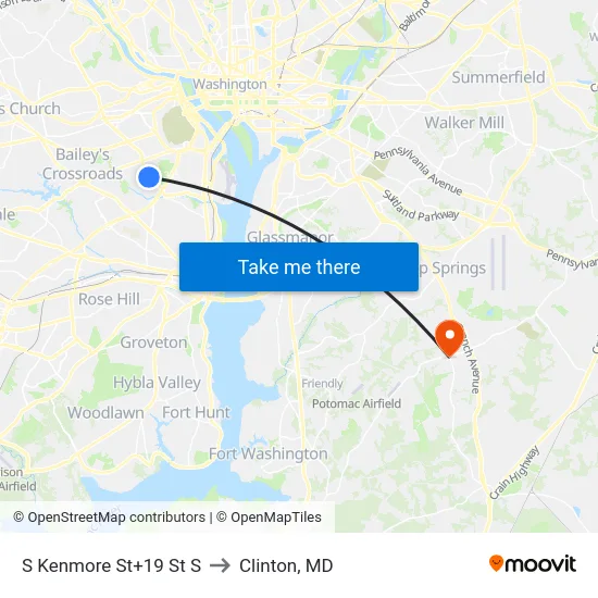 S Kenmore St+19 St S to Clinton, MD map