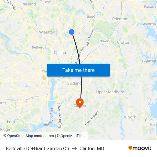 Beltsville Dr+Giant Garden Ctr to Clinton, MD map