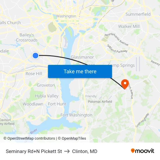 Seminary Rd+N Pickett St to Clinton, MD map