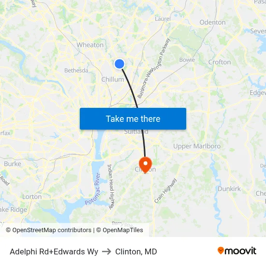 Adelphi Rd+Edwards Wy to Clinton, MD map