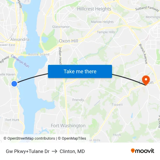 Gw Pkwy+Tulane Dr to Clinton, MD map