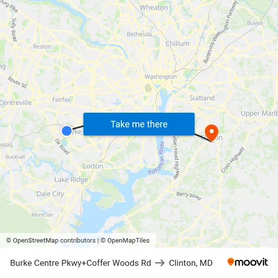Burke Centre Pkwy+Coffer Woods Rd to Clinton, MD map