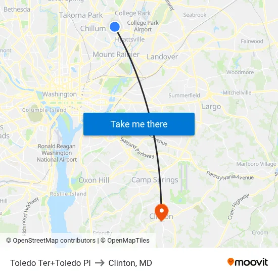 Toledo Ter+Toledo Pl to Clinton, MD map