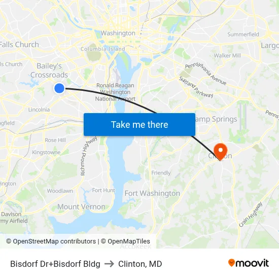 Bisdorf Dr+Bisdorf Bldg to Clinton, MD map
