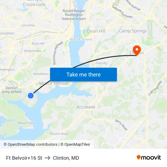 Ft Belvoir+16 St to Clinton, MD map
