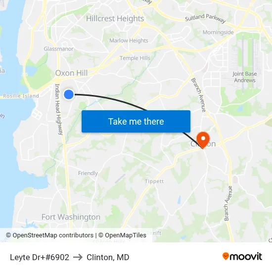 Leyte Dr+#6902 to Clinton, MD map