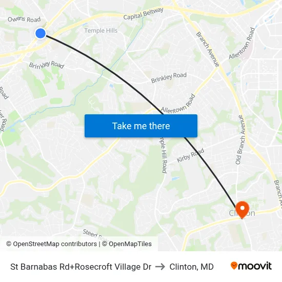 St Barnabas Rd+Rosecroft Village Dr to Clinton, MD map