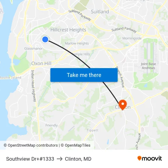 Southview Dr+#1333 to Clinton, MD map