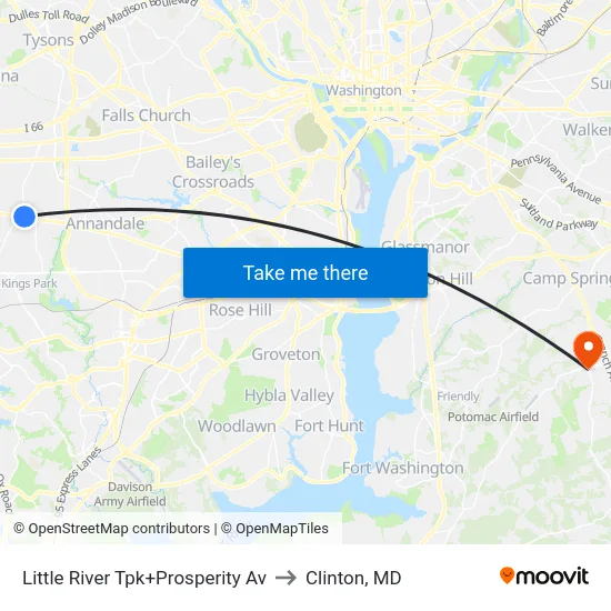 Little River Tpk+Prosperity Av to Clinton, MD map