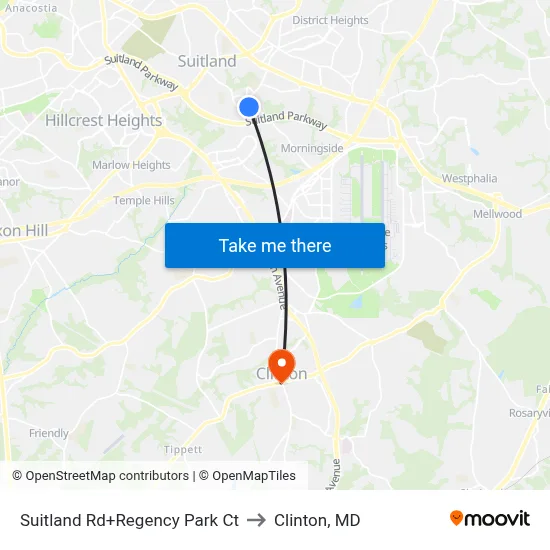 Suitland Rd+Regency Park Ct to Clinton, MD map