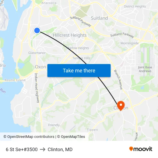 6 St Se+#3500 to Clinton, MD map