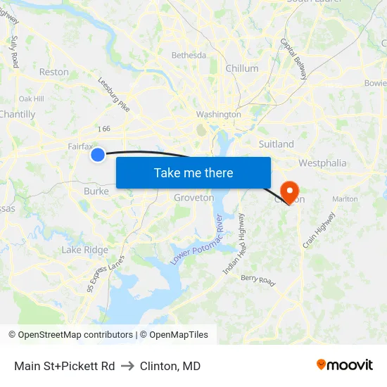 Main St+Pickett Rd to Clinton, MD map
